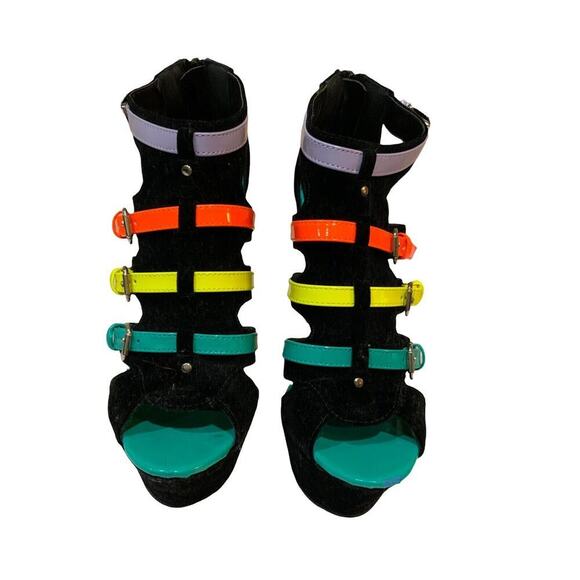 Alba Candy Neon Colorful Velvet Leather Buckle Strap Women's Sz 5.5 Wedge Sandal - Picture 4 of 10